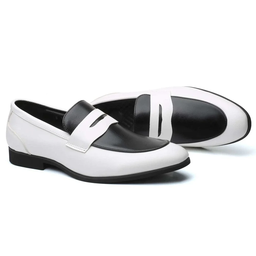 Santimon Men's US 11 White/Black Penny Loafers Slip On Dress Shoes